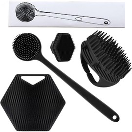 Cepillo de baño multiusos, juego de cuatro piezas, material de silicona, adecuado para masajear el cuero cabelludo y limpiar el cuerpo, funcionamiento manual. (Black)