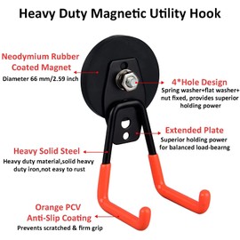 MUTUACTOR Heavy Magnetic Hook, Magnetic Storage Hook with Double Hooks, 2 Pack Hanging Strong Metal Hook for Closet, Garage, Hooks