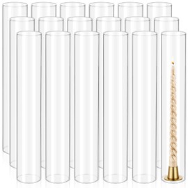 18 Pcs Hurricane Candle Holder Sleeve, H:14" D:2.5" Bottomless Glass Cylinder Candleholder Tall Clear Glass Cylinder Open Both Ends, Chimney Tube Cover, Open Ended Candle Shade