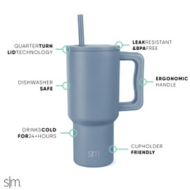 Simple Modern 30 oz Tumbler with Handle and Straw Lid | Insulated Cup Reusable Stainless Steel Water Bottle Travel Mug Cupholder Friendly | Gifts for Women Men Him Her | Trek Collection | Blue Dune