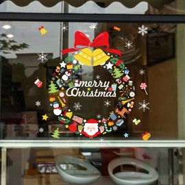 2 Sheets Christmas Window Clings Christmas Tree Snowman Snowflakes Santa Claus Window Decals Cartoon Cute DIY Merry Christmas Stickers for Winter Christmas New Year Glass Window Decoration