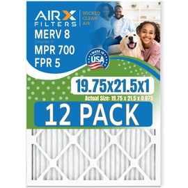 19.75x21.5x1 Air Filter MERV 8 Rating, 12 Pack of Furnace Filters Comparable to MPR 700 & FPR 5 - Made in USA by AIRX FILTERS WICKED CLEAN AIR.