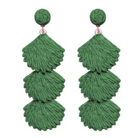 SELFWIMG Raffia Dangle Earrings for Women - Boho Statement Rattan Drop Jewelry with Shell Design, Lightweight Summer Beach Trendy Accessories, Green