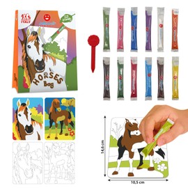 Sabbiarelli Sand-it For Fun - Bag Horses - Creative Craft Set: Colouring with Sand Drawings of Horses, 12 Colours, Children's Gift from 5 Years