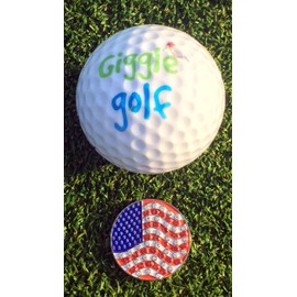 Giggle Golf Bling USA Flag Golf Ball Marker with Red Ball Marker Clip | Great Golf Accessory for Women
