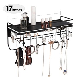 JackCubeDesign Wall Mounted classic Black Iron Designer made Cosmetics Storage Shelf w/Necklace Jewelry Organizer Shelf Earrings Holder – :MK238A