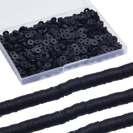 SUNNYCLUE 1 Box 1000Pcs+ Black Clay Beads Heishi Beads Bulk 6mm Polymer Clay Beads Round Disc Clay Polymer Beads Spacer Loose Beads for Jewellery Making DIY Bracelets Necklaces Craft Gift Supplies