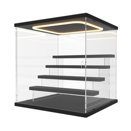 Nynelly Acrylic Lighted Display Case for Collectibles, 5 Tier Figure Display Box with Door and Steps, Assemble Dustproof LED Showcase Storage Box for Mini Figures, Funko Pop, Toys, Black