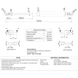 Generic Universal Gas Struts Spring Eyelet | 100-1000 Newton | Length Options 200 mm to 900 mm | Heavy-Duty | Lift Support System (700MM, 1000 N)