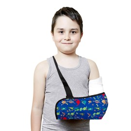 Kids Dinosaur Arm Sling with Strap Cushion & Shoulder Brace Support for Broken Arm, Dislocated Shoulder, Elbow & Wrist Injuries - Adjustable Carry Strap Pillow Immobilizer, Universal Paediatric Design (Dinosaur Pattern)