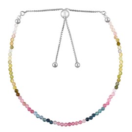 Natural Multi Shaded Tourmaline Gemstone Beads Bolo Bracelet, Adjustable Slider Chain, Energy Stones, Chakra Healing Crystals, Silver Plated, Gift for Women, Birthstone, Gemstones Jewelry,10 inch