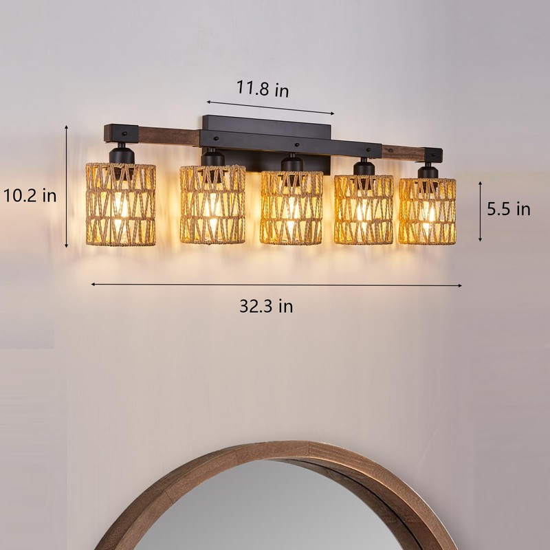 Bathroom Light Fixtures Vanity Lights Over Mirror, Rustic Farmhouse Rattan