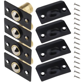 SING F LTD 4 Sets of Roller Ball Door Catch Latches with Fixing Screws for Home Kitchen Closet Wardrobe Door Cabinet Cupboard Hardware Adjustable Stainless Steel Pure Copper Black
