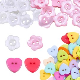 atnayo 200 Pcs Baby Buttons for Cardigan, Flower and Heart Shaped Knitting Buttons for Hand Sewing