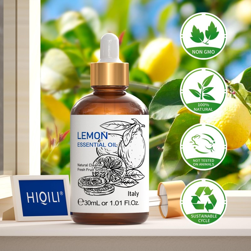 HIQILI Lemon Essential Oil, 100% Pure Undiluted for Cleaning, Skin,