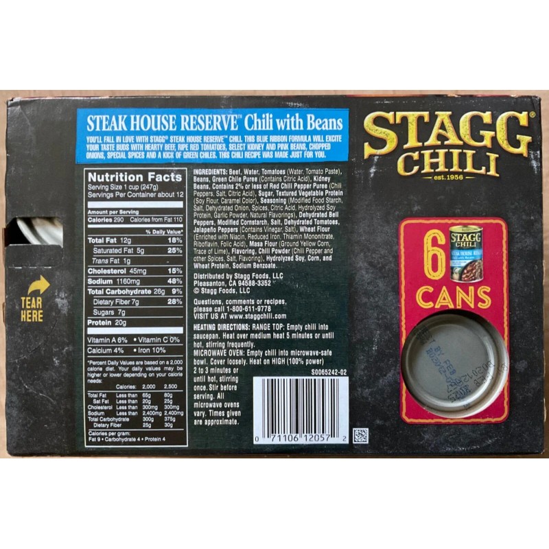 Stagg Beef Chili STEAK HOUSE RESERVE 25% More Beef 15oz