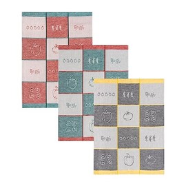Kracht Pack of 3 Half-Linen Tea Towels Vegetable Check 50 x 70 cm