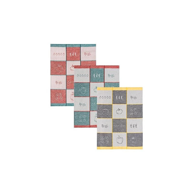 Kracht Pack of 3 Half-Linen Tea Towels Vegetable Check 50