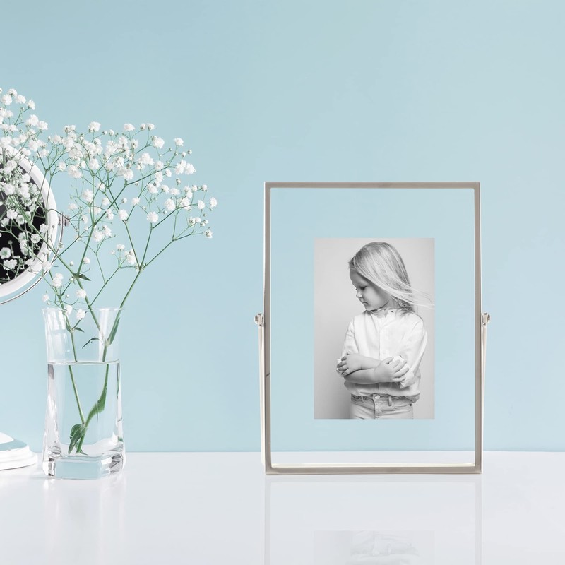 Lawrence Frames Metal Easel Float Picture Frame, 4x6, Silver