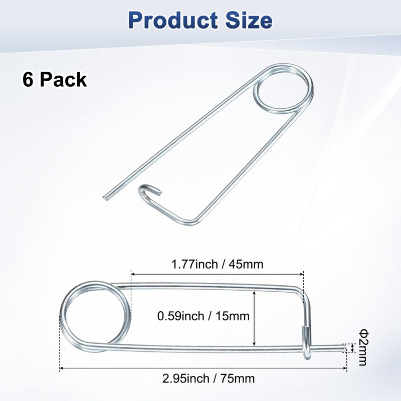M METERXITY 6-Pack Brooch Shape Cotter Safety Pin, 2x45mm Spring