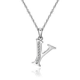 Gemschest Graduation Gifts Initial Necklace S925 Sterling Silver Jewelry Cubic Zirconia Letter Alphabet Phase Pendant Necklace Mother Day for Mom Women Ladies Teen 39" Chain Silver Y