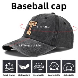 Womens Baseball Hat Initial Gifts, Cheetah Baseball Cap Low Profile Caps for Men Black Embroidery Washed Adjustable Dad Hats (US, Alpha, One Size, Black-T)