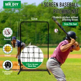 I Screen Baseball for Batting Cage, 7x4 ft Baseball Softball Safety Screen, Body Protector Portable Batting Screen with Carry Bag & Ground Stakes, Heavy Duty Pitching Net for Pitchers Protection