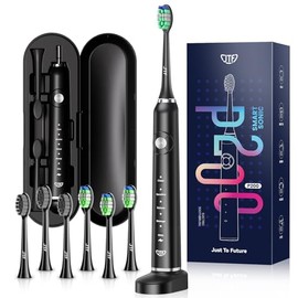 JTF - Cepillo de dientes eléctrico para adultos y adolescentes, juego de cepillos de dientes sónicos con 6 cabezales de cepillo y una funda de viaje, 