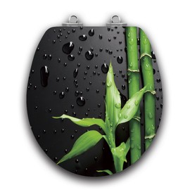 Art of Acryl Round Toilet Seat w/Slow Close Chromed Metal Hinges, Wood, Piano Black