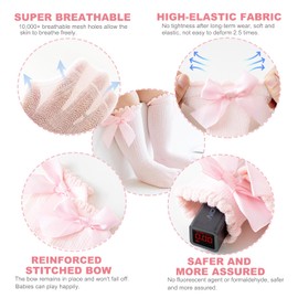 Baby Girls Knee High Socks 5 Pairs, Non-Slip Infant Toddler Bow Stockings Breathable Knit Bowknot Ruffle Knee High Socks Cotton Newborn Infant Long Stocking Socks Tube Ruffled Dress Socks