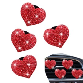 MLY 4 PCS Bling Heart Car Air Vent Clips, Crystal Rhinestone Air Fresheners Vents Clips, Cute Automotive Interior Decor Accessories, Universal Girly Car Accessories for Women & Girls (Red)