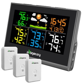 Urageuxy Weather Station Wireless Indoor Outdoor Thermometer, Digital Weather Thermometer Humidity with 3 Remote Sensors, Weather Forecast, Time, Adjustable Backlight