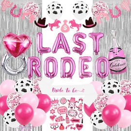Last Rodeo Hen Party Decorations - Cowgirl Party Supplies Garland Last Rodeo Foil Banner Cow Print Latex Balloons, Foil Fringe Curtain Bride To Be Sash Photo Props for Bridal Shower
