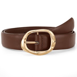 JASGOOD Women Leather Belt for Jeans Pants Ladies Casual Waist Belt Fashion Women Belt with Gold Buckle,Coffee