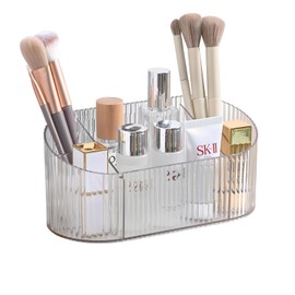 DASITON Make Up Cosmetic Organiser, Brush Organiser with 5 Compartments, Acrylic Cosmetic Storage with Large Capacity, Brush Holder, Dressing Table Organiser for Brushes, Lipstick and Skincare