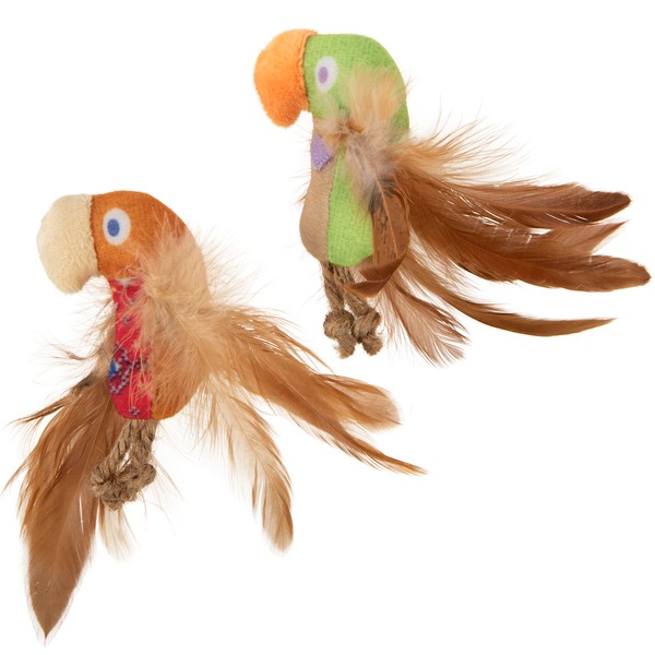 SmartyKat Instincts 2-Pack HappyNip Love Mates Feather Birds Plush Cat Toys, Contains Catnip & Silvervine - Orange/Green, 2-Pack