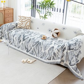 MDSASFD Floral Couch Cover Blanket, Botanical Couch Blankets Cover, Sofa Cover Blanket for Dog, Chenille Sofa Covers Washable, Medium Couch Covers for Oversized Sofas(1pc/Grey/71×150")