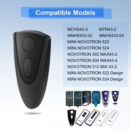 433 MHz Remote Control Hand Transmitter Compatible with Novotron 502 MAX43-2 512 MIX43-2, Remote Control Duplicator Garage Door Opener, Black, Pack of 2