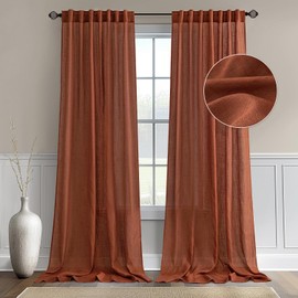 MIULEE Linen Curtains 84 Inch Length for Living Room 2 Panels, Burnt Orange Rust Rod Pocket Back Tab Light Filtering Semi Sheer Soft Linen Window Fall Drapes Farmhouse Curtains for Bedroom