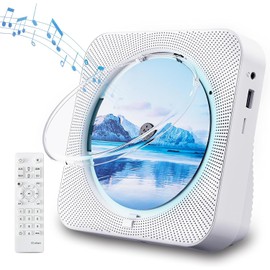 CD Player Portable Bluetooth 5.1 Desktop CD Player with HiFi Sound Speakers, Remote Control, Dust Cover, LED Display, FM Radio, USB/AUX for Home, Kids (White)