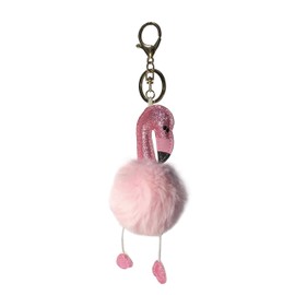 WONSHREE Flamingo Key Chain Pom Pom Keychain for Women Girls - Faux Fur Cute Animal Keychains Pendant for Car Bag Decoration, Pink