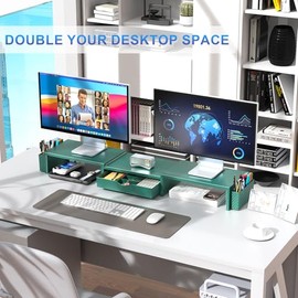 gianotter Soporte elevador de monitor dual, organizador de escritorio con cajn y 2 portaplumas, soporte de monitor para escritorio, elementos...      