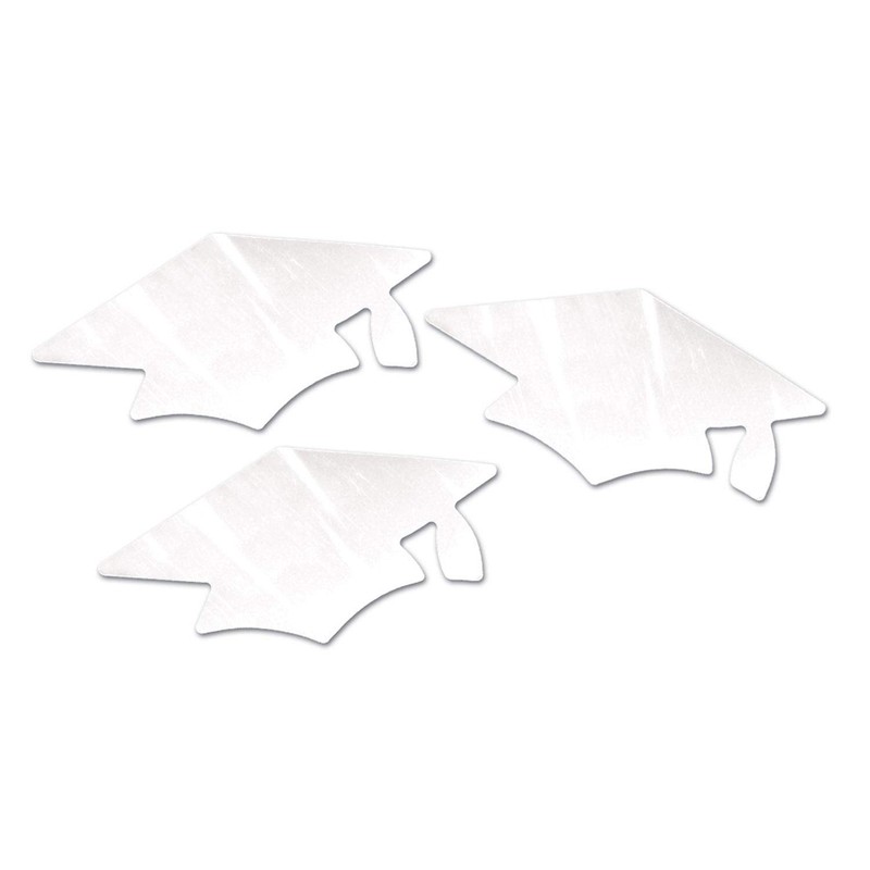 Beistle CT04 White Metallic Grad Cap Cutouts, 18-Pack