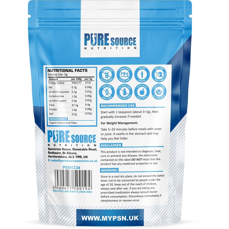 Organic Psyllium Husk Whole 500g - 99% Purity Husks Flakes