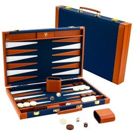 Premium Backgammon Sets for Adults, 17.5 Inch Large Backgammon Board Games, Portable PU Leather Travel Backgammon Set - Classic Board Strategy Game Gifts, Blue