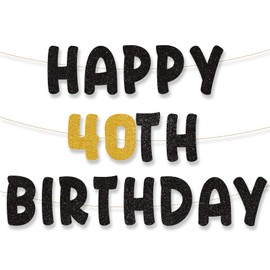 palasasa Happy 40th Birthday Garland 40th Birthday Banner 40th Garland Birthday Decoration 40th Birthday Banner Happy Birthday Decoration Black Gold for 40th Birthday Children Girls Party Decoration