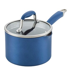 Anolon Advanced Home Hard Anodized Nonstick Sauce Pan/Saucepan with Straining and Lid, 2 Quart, Indigo Blue