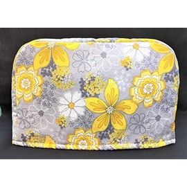 2 Slice Slot Yellow and White Flowers on Grey Gray Reversible Kitchen Toaster Appliance Dust Cover Cozy 11.5(l) x 7.5(h) x 5.5(w)