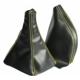 Kar Designers w/Yellow Stitch Vinyl Manual Shift & EBrake Boot SET For 86-92 Toyota Supra MK3