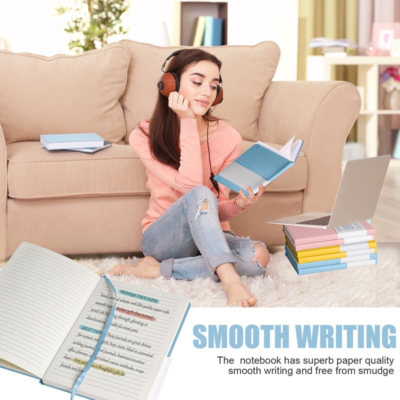 EMOMAS Lined Journal Notebook, (sky blue), 160 Pages, Medium 5.7